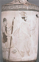 Detail from Athenian red-figure white-ground clay vase about 450-400 BC.. Munich, Antikensammlungen 2777.