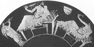 Detail from Athenian red-figure clay cup, <I>c.</I> 470 BC. Munich, Antikensammlung J596, 2643
