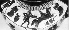 Pursuit. Detail from Athenian black-figure clay vase, about 550-500 BC. London. British Museum B307. Photo. LXVII C 25