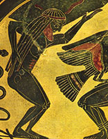 Detail from a Laconian black-figure clay cup, about 530 BC. Rome, Musei Vaticani.