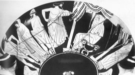 Briseis led away from Achilles. Detail from Athenian red-figure clay vase, about 500-450 BC. London, British Museum E76. Photo. BM XXXVII B 56