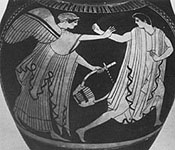 Detail from Athenian red-figure clay vase about 500-450 BC. Cambridge Fitzwilliam Museum GR 22.1937