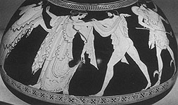 Apollo fights Idas for Marpessa. Detasil from Athenian red-fgure clay vase about 500-450 BC. Munich. Antikensammlung 2417. Photo. Museum KM 3381
