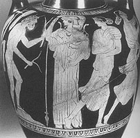 Odysseus with sprigs and Nausikaa. Detail from Athenian red-figure clay vase about 475-425 BC. Munich Antikensammlungen und Glyptothek 2322. Photo. Mus. W 404.