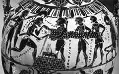 Sacrifice. Detail from Athenian black-figure clay vase, about 575-525 BC. London. British Museum 1897.2-27.2.